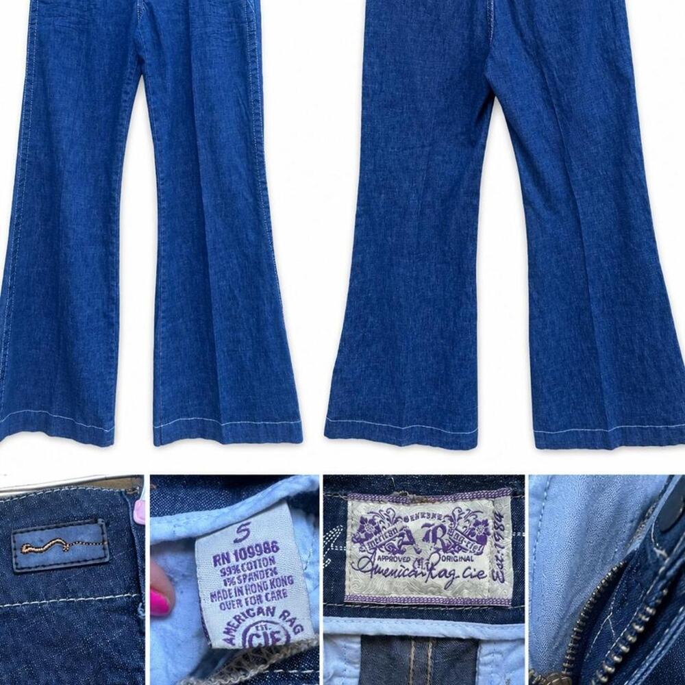 American Rag Cie Women’s Blue Wide Leg Flare Pants Size 5 Stretch Y2K Boho
